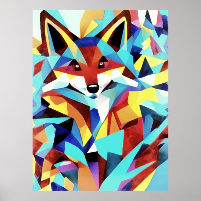 Red Fox läuft durch den Stil der geometrischen Kun Poster (Vorne)