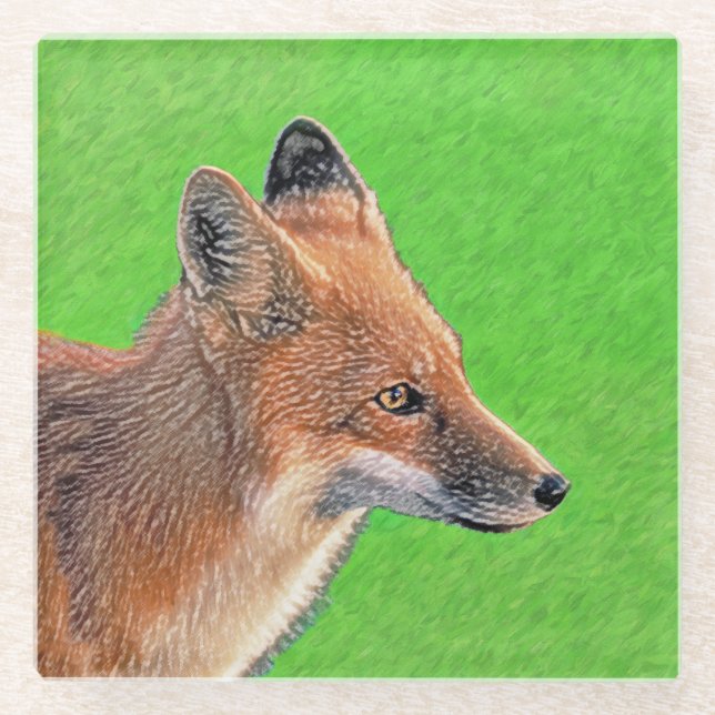Red Fox Malerei - Original Wildlife Art Glasuntersetzer (Vorderseite)