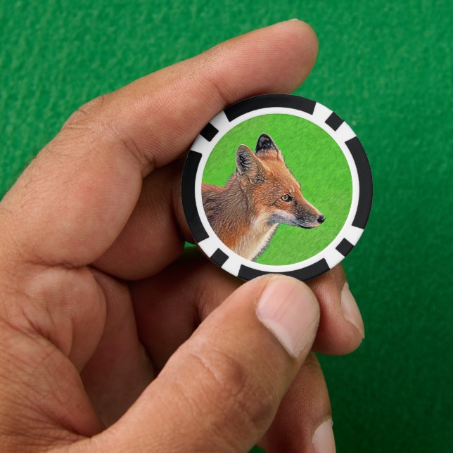 Red Fox Malerei - Original Wildlife Art Pokerchips (Hand)