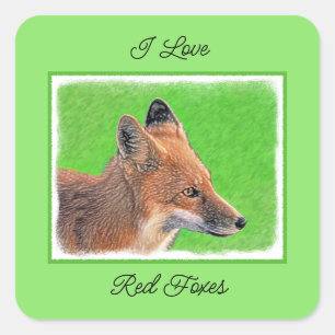 Red Fox Malerei - Original Wildlife Art Quadratischer Aufkleber