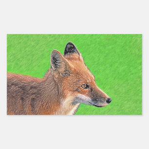 Red Fox Malerei - Original Wildlife Art Rechteckiger Aufkleber