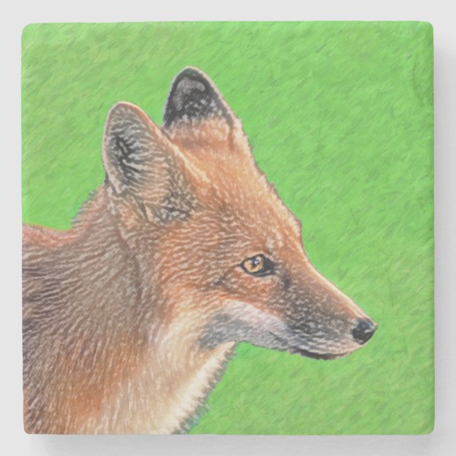 Red Fox Malerei - Original Wildlife Art Steinuntersetzer (Vorderseite)
