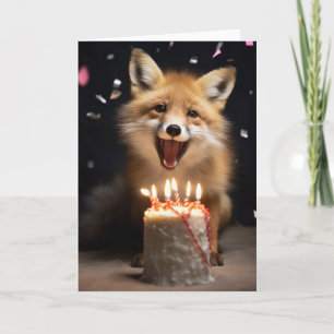 Red Fox mit Birthday Cake - Karte
