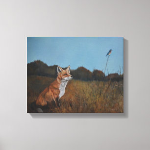 Red Fox mit Bluebird Animal Wildlife Canvas Print Leinwanddruck