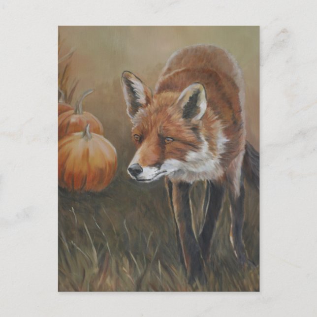 Red Fox mit Pumpkins Art Postcard Postkarte (Vorderseite)
