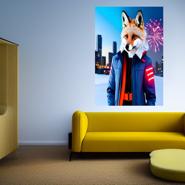 Red Fox mit Uniform und Feuerwerk | Art der AI Poster (Von Creator hochgeladen)