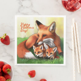 Red Fox Mutter und Kits im Gras Serviette