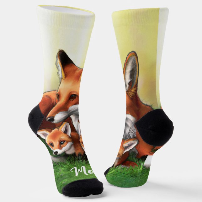 Red Fox Mutter und Kits im Gras Socken (Gewinkelt)