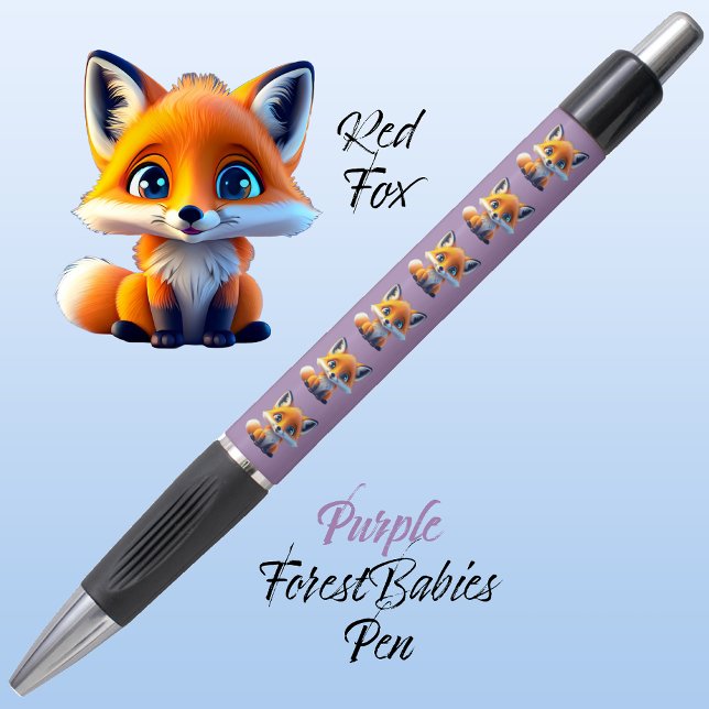 Red Fox Niedlich Einzigartiger Whimsischer Wald Ti Kugelschreiber (Cute Whimsical Red Fox Cartoon Graphic, purple ForestBabies Pen 🦊)