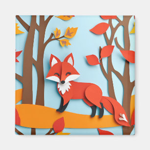 Red Fox Papercraft Effect Woodland Wildlife Magnet