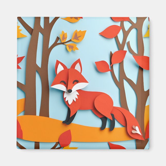 Red Fox Papercraft Effect Woodland Wildlife Magnet (Vorne)
