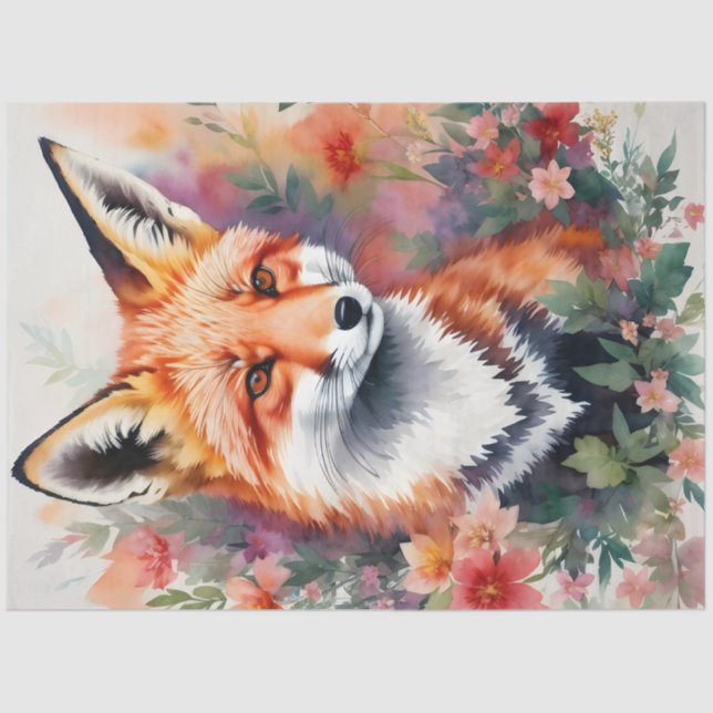 Red Fox Portrait Floral Art Seidenpapier (Vorderseite)