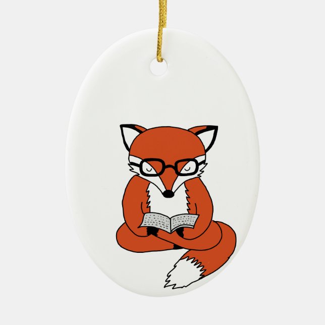 Red fox reading book keramik ornament (Vorne)
