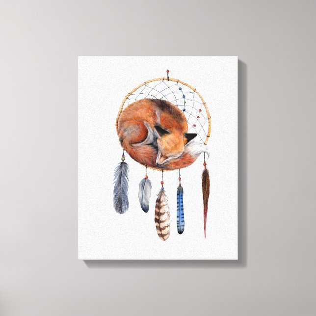 Red Fox Sleeping on Dreamcatcher Leinwanddruck (Vorderseite)