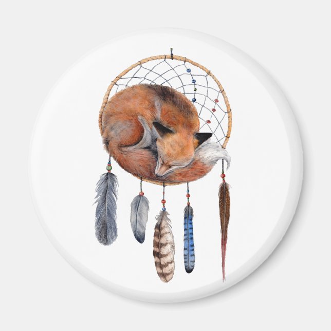 Red Fox Sleeping on Dreamcatcher Magnet (Vorne)