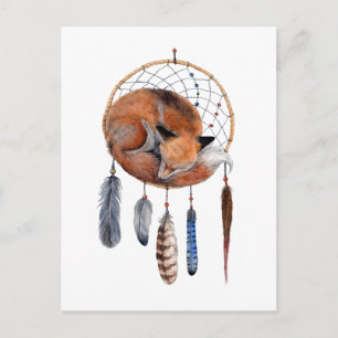 Red Fox Sleeping on Dreamcatcher Postkarte