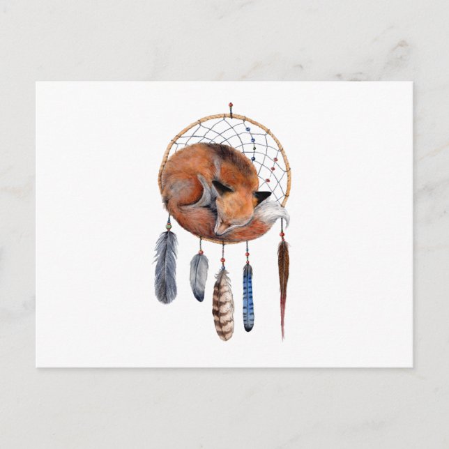 Red Fox Sleeping on Dreamcatcher Postkarte (Vorderseite)