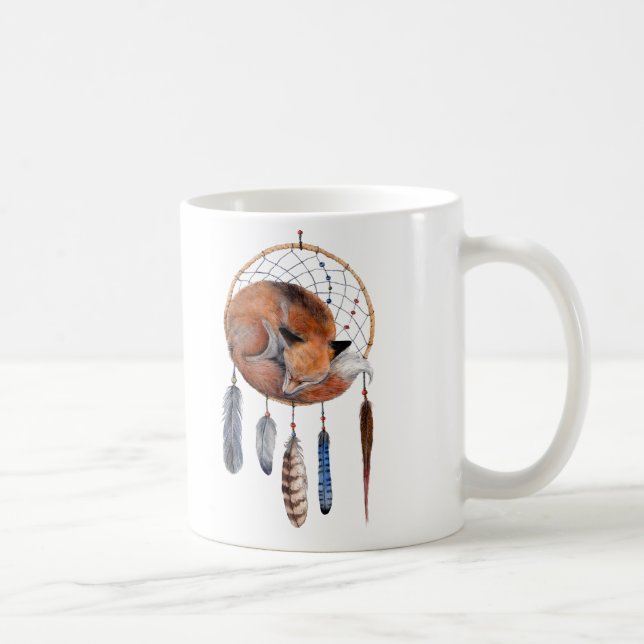 Red Fox Sleeping on Dreamcatcher Tasse (Rechts)