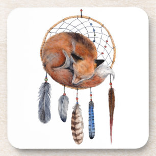 Red Fox Sleeping on Dreamcatcher Untersetzer