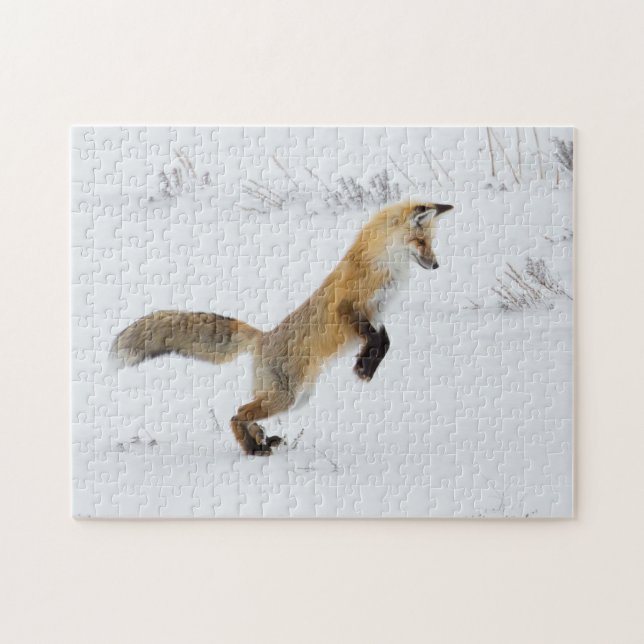 Red Fox Sprünge im Schnee Puzzle (Horizontal)