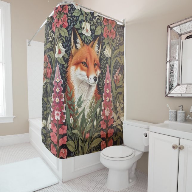 Red Fox und Foxhandschuhe William Morris Inspirier Duschvorhang (Beispiel)