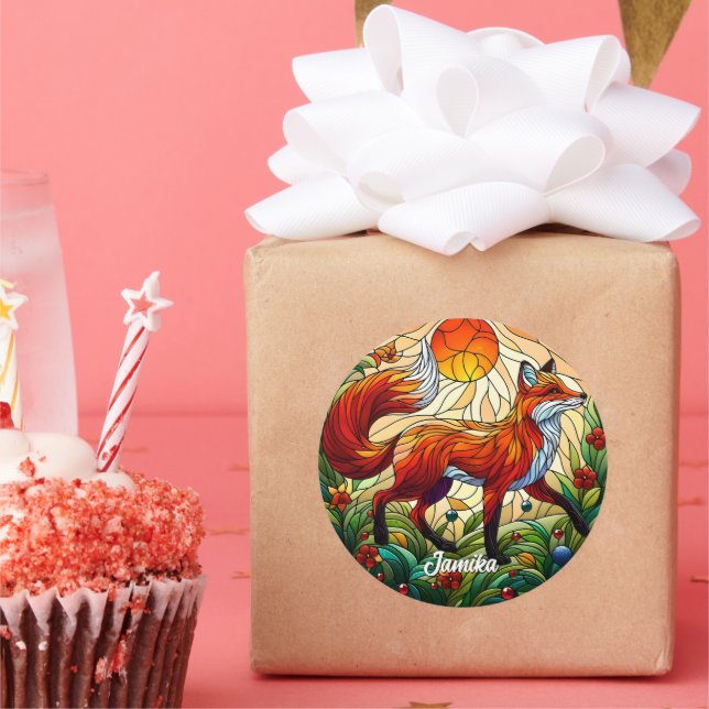 Red Fox und Sun Runder Aufkleber (Party)