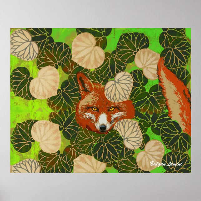 RED FOX UNTER DEN GRÜNEN BLÄTTER UND FOLIAGE POSTER (Vorne)