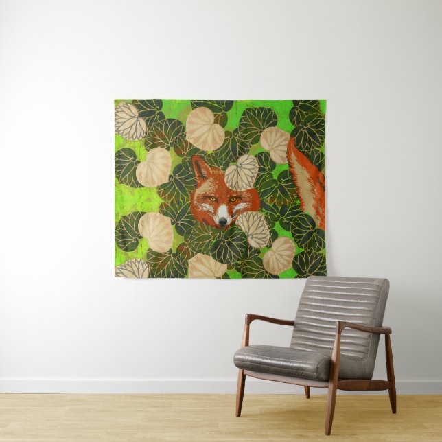 RED FOX UNTER DEN GRÜNEN BLÄTTER UND FOLIAGE WANDTEPPICH (Beispiel (Horizontal))