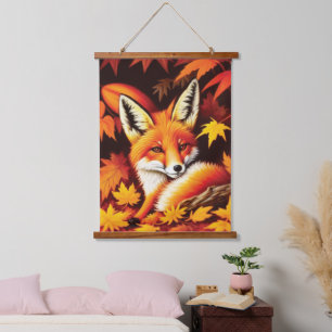 Red Fox Wall Tapestry Wandteppich Mit Holzrahmen