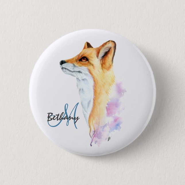 Red Fox Wasserfarbe Personalisiert Button (Vorderseite)
