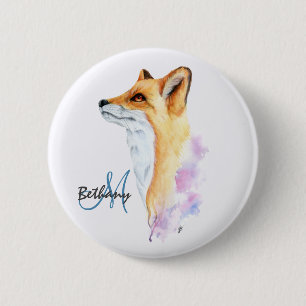 Red Fox Wasserfarbe Personalisiert Button