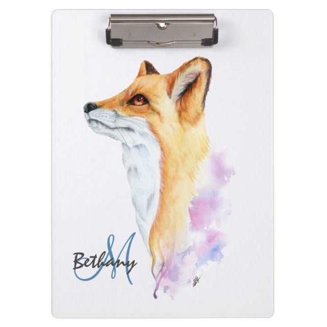 Red Fox Wasserfarbe Personalisiert Klemmbrett (Vorderseite)