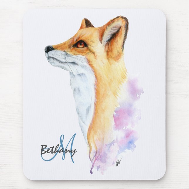 Red Fox Wasserfarbe Personalisiert Mousepad (Vorne)