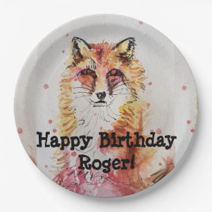 Red Fox Watercolor Birthday Boy Party Paper Plate Pappteller