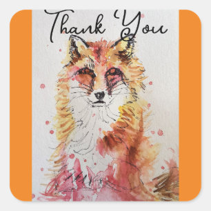 Red Fox Watercolor Geburtstagsparty Paper Plate Quadratischer Aufkleber