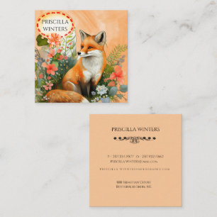 Red Fox Watercolor Peach Blume Quadratische Visitenkarte
