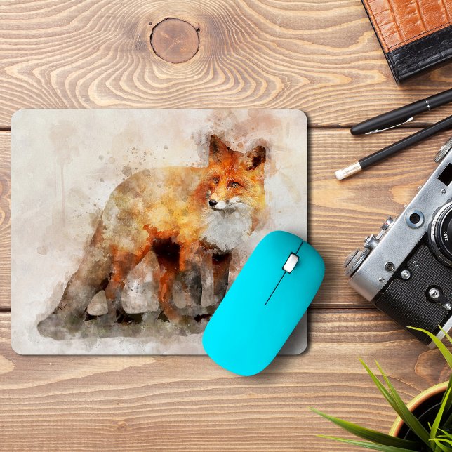 Red Fox Watercolor Portrait 04 Mousepad (Red Fox Watercolor Portrait 04. Mouse Pad)