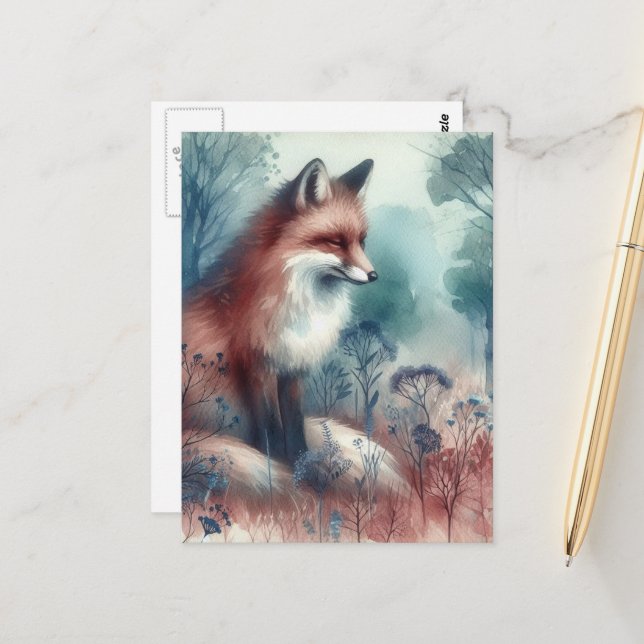 Red Fox Watercolor Postkarte (Vorderseite/Rückseite Beispiel)