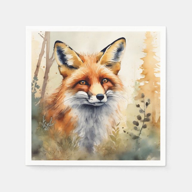 Red Fox Watercolor Serviette (Vorderseite)
