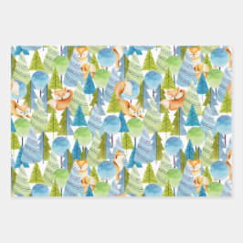 Red Fox Woodland Wildlife Pattern Geschenkpapier Set