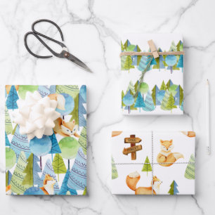 Red Fox Woodland Wildlife Pattern Geschenkpapier Set