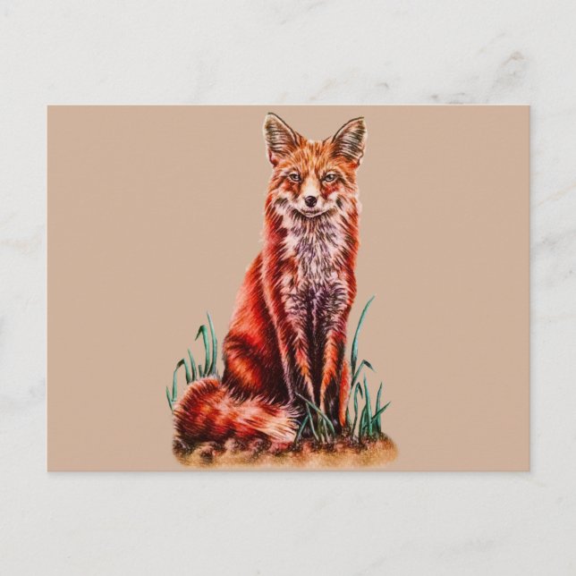 Red Fox Zeichnend Tier Art Stift Foxy Postkarte (Vorderseite)