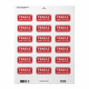 Red Fragile Handle mit Care Mailing Label Adressaufkleber