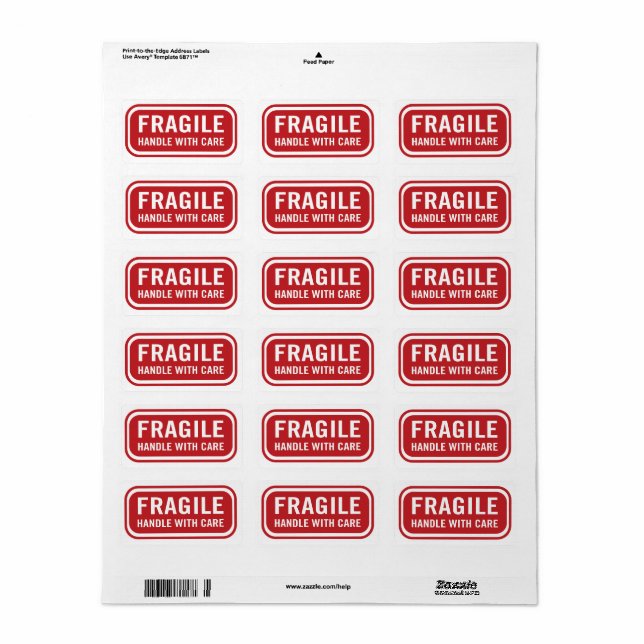 Red Fragile Handle mit Care Mailing Label Adressaufkleber (Vorne)