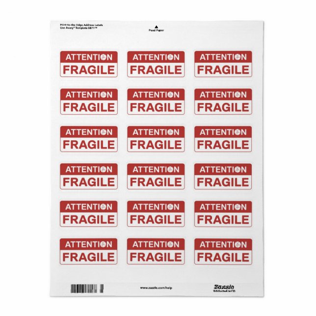 Red Fragile Handle mit Care Mailing Label-Bildern Adressaufkleber (Vorne)