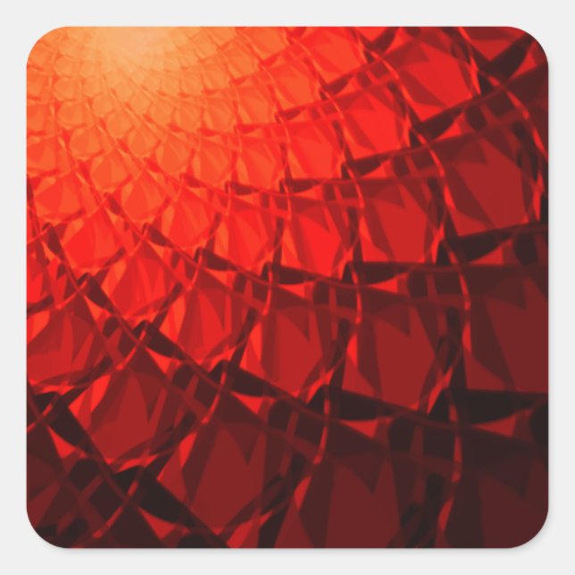 Red Fraktal Pattern Quadratischer Aufkleber (Vorderseite)
