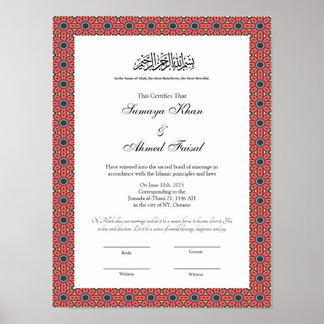 Red Frame Nikkah Zertifikat Poster (Vorne)