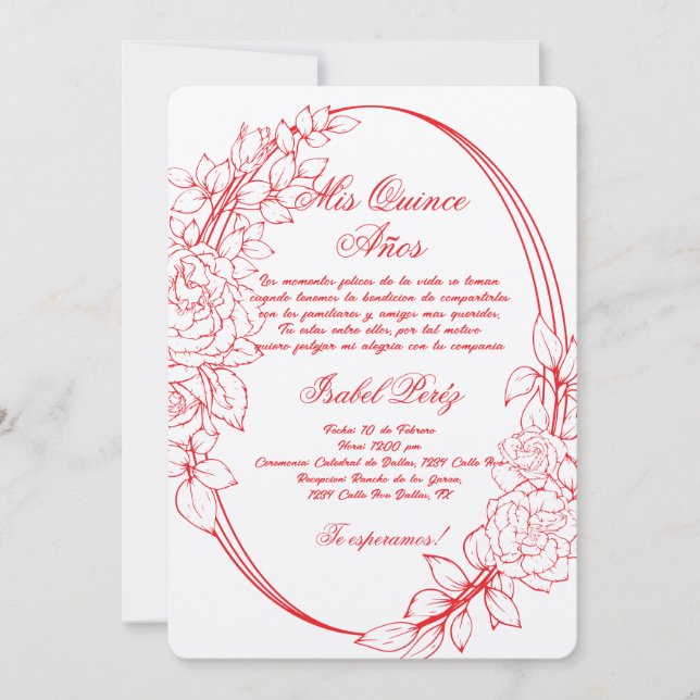 Red Frame Spanish Quinceanera Einladung (Vorderseite)