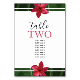Red Frangipani Plumeria Wedding Guest Names Tischnummer