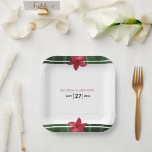 Red Frangipani Plumeria Wedding Pappteller